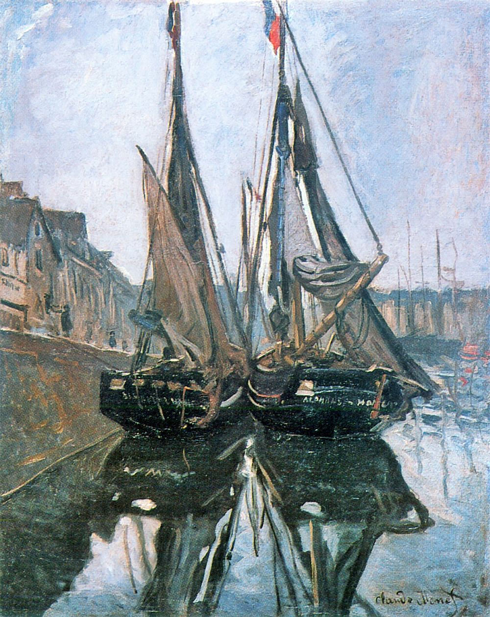 Клод Моне картина Рыбацкие лодки в Онфлере. 1868г